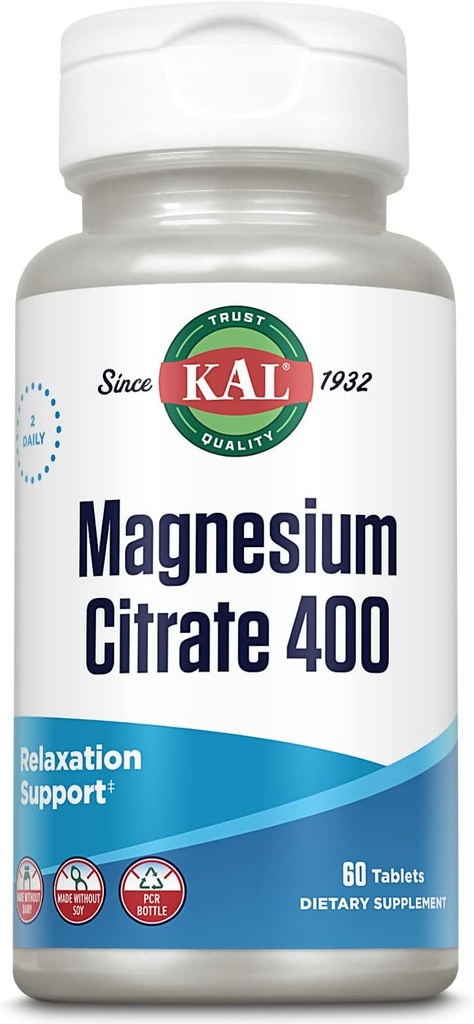 KAL Magnesium Cittember 400mg, Magnesium Supplement for first first both Recember, Nerve and Recemberment Profiles, dedivisions, Acctive, Gloten, Gluten Free, 30 serations, 60 tablets