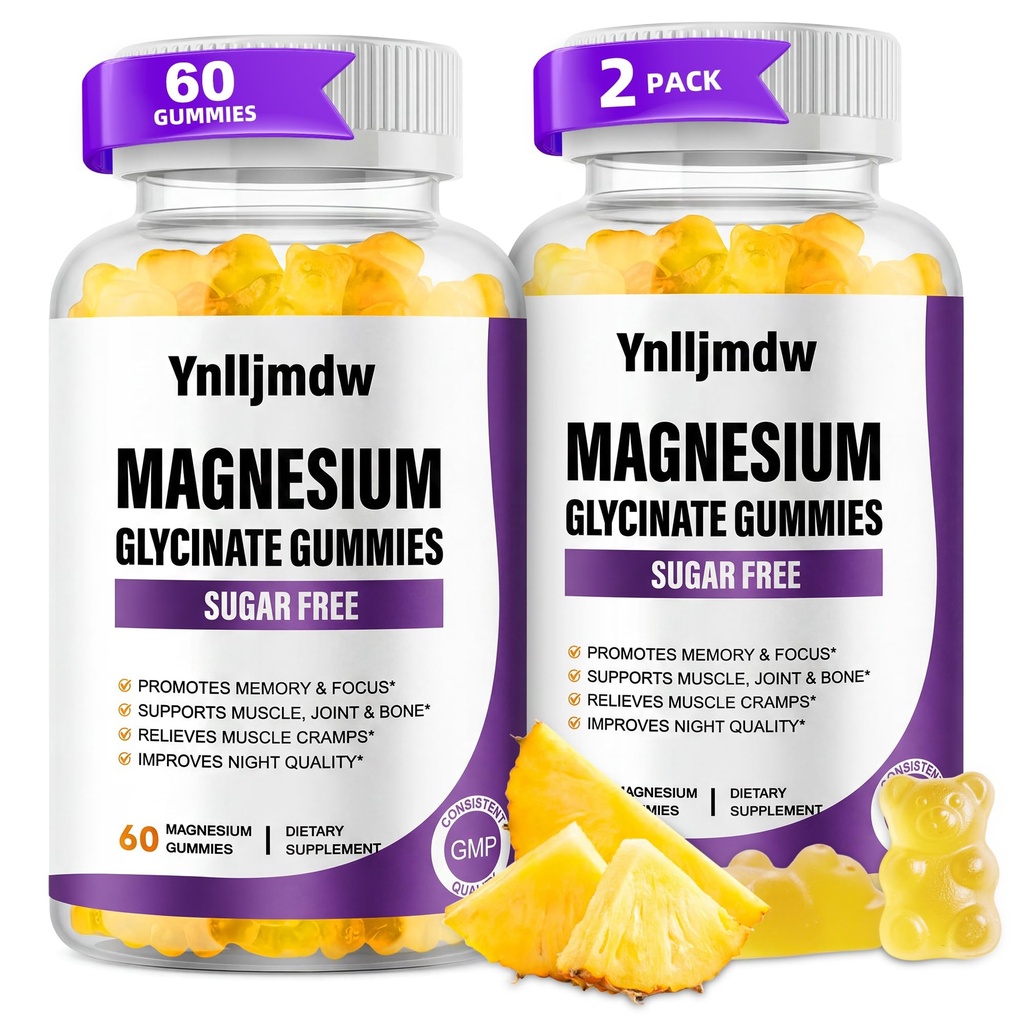 Magnesium Glycinate Gummies 2 Pack, 500mg Magnesium with Calcium & Vitamins | High-Absorption, Supports Bone, Muscle & Sleep, Vegan, Non-GMO, Pineapple Flavor