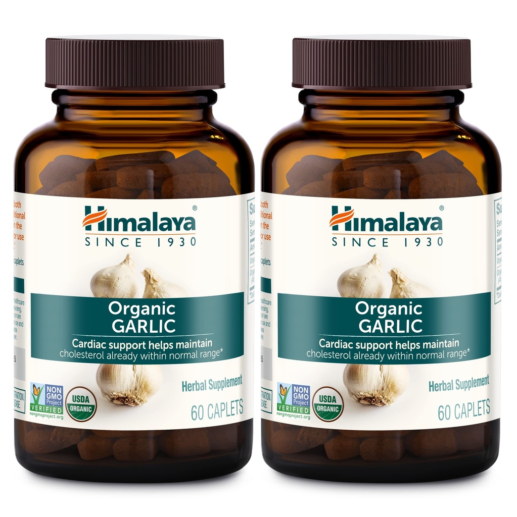 Himalaya USDA Organic Garlic Capsules-Herbal Garlic Supplements for Lipid Metabolism and Immune Support-Garlic Pills,Garlic Extract,Support Cholesterol Levels,Vegan,Non-GMO,1400 mg,120 Caplets