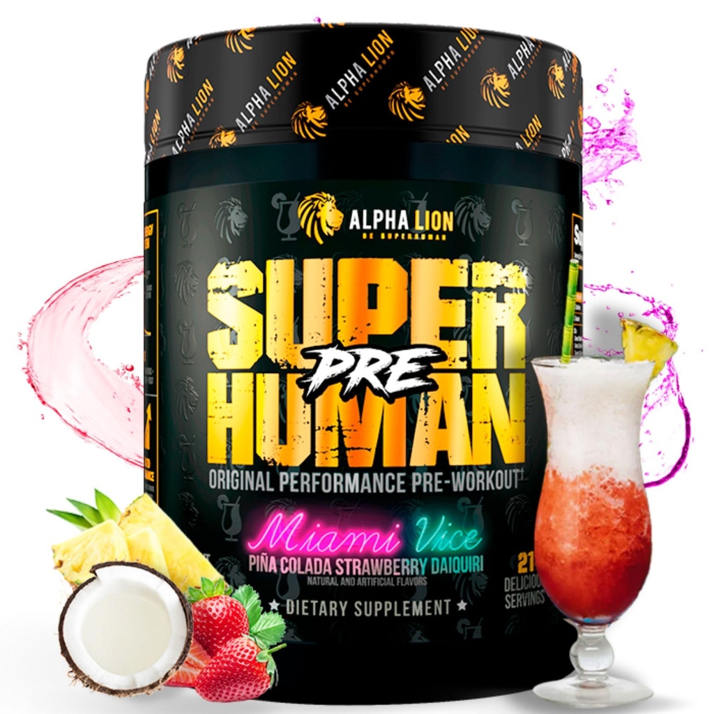 ALPHA LION Superhuman Pre Workout Powder, Beta Alanine, L-Taurine & Tri-Source Caffeine for Sustained Energy & Focus, Nitric Oxide & Citrulline for Pump (21 Servings, Miami Vice)