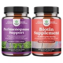 Bundle of Perimenopause Supplement for Women -Multibenefit Menopause Relief for Women 120ct and Pure Biotin Pills for Women Men - Stop Hair Loss Thinning Natural Supplement for Shiny Thick Hair Growth