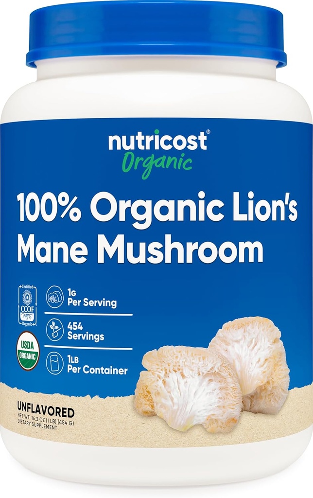 Nutricost Polvo de seno de león orgánico Mane 1LB - Certified USDA Organic