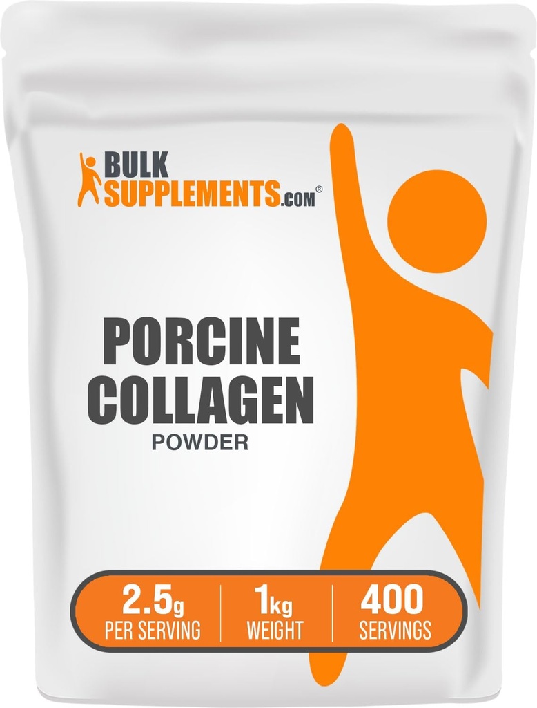 BulkSupplements.com Porcine Collagen Powder - Hydrolyzed Collagen, Peptides - Gluten Free, 2500mg per Serving, 5kg (11 lbs) (Pack of 5)