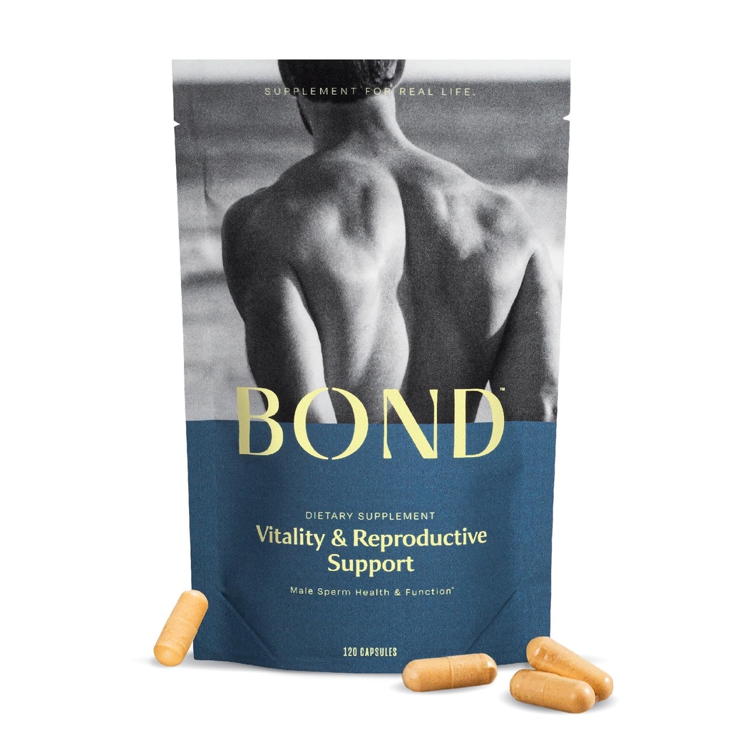 BOND Vitality - All-in-One Male Fertility Supplement - Conception for Him, Fertility Supplements for Men, Male Wellness Supplement - CoQ10, Vitamins B12, C, D, & E, Catalase, Selenium - 120 Capsules