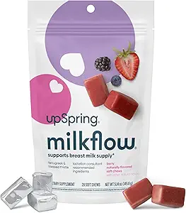 UpSpring Lactation Supplement for Breastfeeding, Lactation Snacks with Fenugreek and Blessed Thistle, Breastfeeding Essentials Support, Breast Milk Supply - Mixed Berry (28 Count)