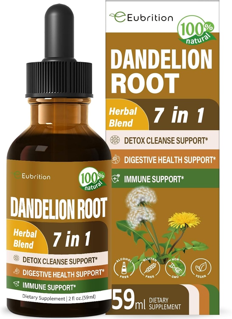 Dandelion Root Extract Drops, Diente de Leon Organic Hierba, Dandelion Supplement Formula w/Milk Цей турмерик для Detox Cleanse, Дайджест & Імунна підтримка, Alcohol-Free Tincture. 2oz