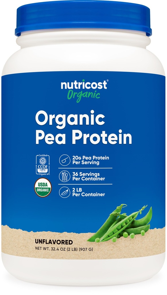 Nutricost Organic Pea Protein Isolate Powder (2LBS) - Unflavored, Certified USDA Organic, Protein from Plants, Vegetarian Friendly, Gluten Free, Non-GMO