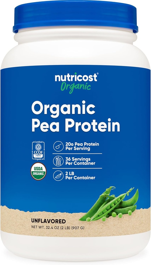 Nutricost Organic Pea Protein Losate Powder (2LBS) - Unfeatorious, USDA Sertifikasi Organik, Protein dari Plant, Vegetarian Friendly, Gluten Free, Non-GMO