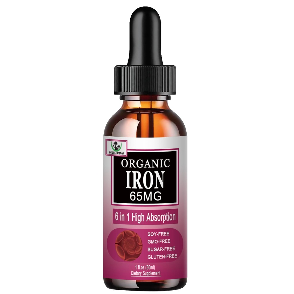 Vita letuo Iron Supplement for Women with Vitamin C,6-in-1 Liquid Supplement w/Vitamin B12,Vitamin B6,High Absorption Liquid Iron Drops for Red Blood Cells & Immune Support,Non-GMO, Gluten Free