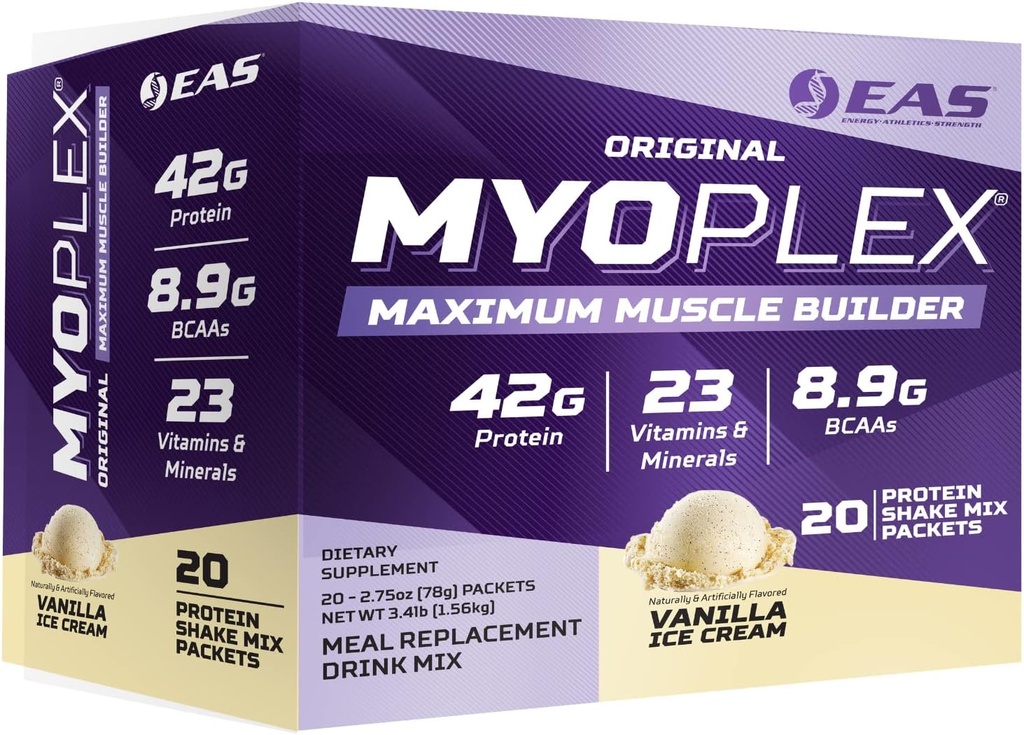 Experimental and Applied Sciences EAS Original Myoplex Maximum Muscle Builder  полови условия Протеинови напитки Микс  готварска смес за качество Протеинови смесички 42g Протеинови протеини 20 индивидуални опаковки (Vanilla Ice Cream)