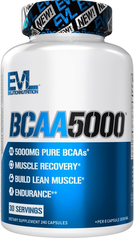 男子BCAAs氨基酸补充剂 - EVL 2:1:1:1 5g BCAA Capsules 用于工作后恢复和男性精益肌肉构建剂 - BCAA5000 分支链氨基酸营养补充剂 - 30种