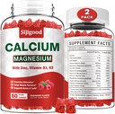 2 Pack Calcium Magnesium Zin Gummies với C3 K2, Calcium Gummies cho xương, cơ bắp, bình tĩnh & Zzz hỗ trợ, Công thức Absopption cao với Magnesc Potassium, Raspberry Flavored 120 CN
