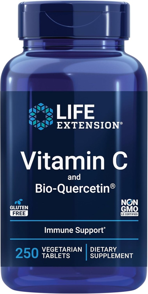 Life Extension C vitamīns un Bio-Quercetin®, sirds un asinsvadu veselības papildinājums, Imūnsupport, augsti absorbējams, quercetin, C vitamīns, bez lipekļa, ne-GMO, veģetārietis, 250 tabletes