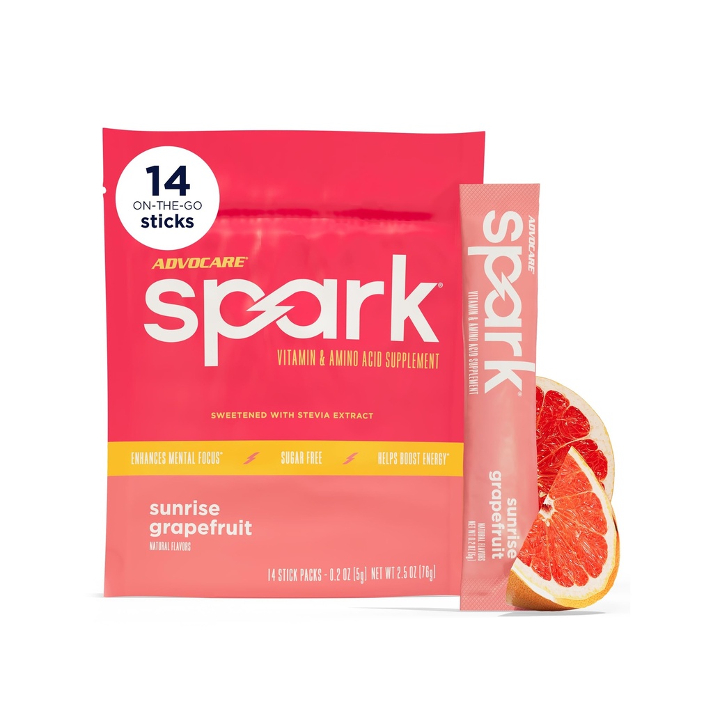 AdvoCare Spark Energy & Focus Drink Mix, Sunrise Grapefruit, 14 Stick Packs | Vitamin & Amino Acid Supplement, Sugar-Free Formula That Supports Energy, Focus & Portable Immune Support