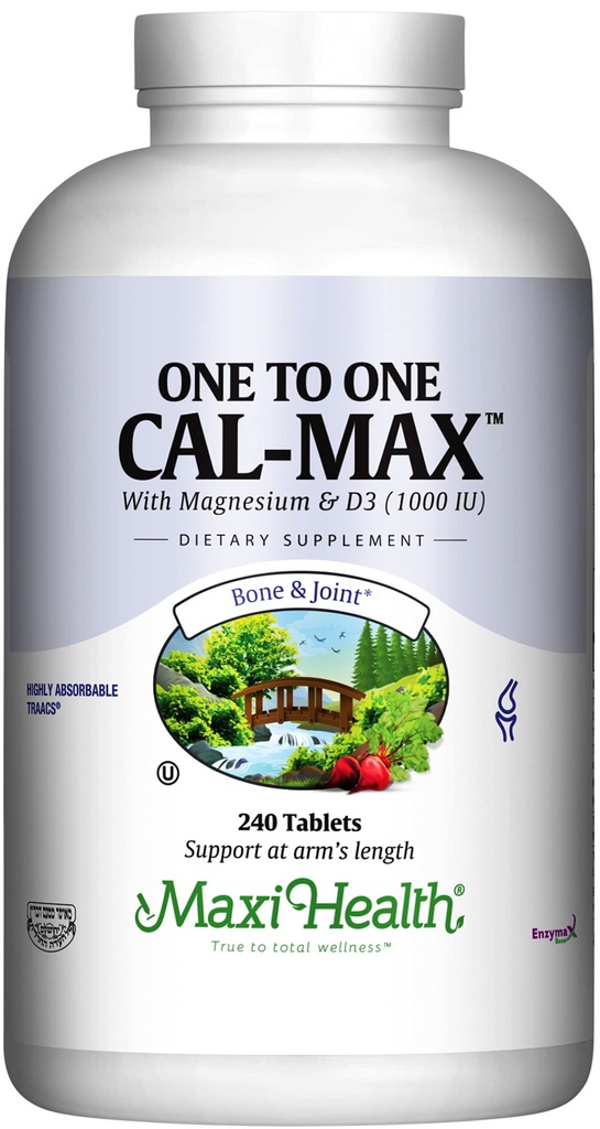Maxi Health 500 mg Calcium Supplement with Vitamin D3 (1000 IU) and Magnesium (500 mg) - Bone, Teeth and Joint Support for Men and Women - 240 Tablets
