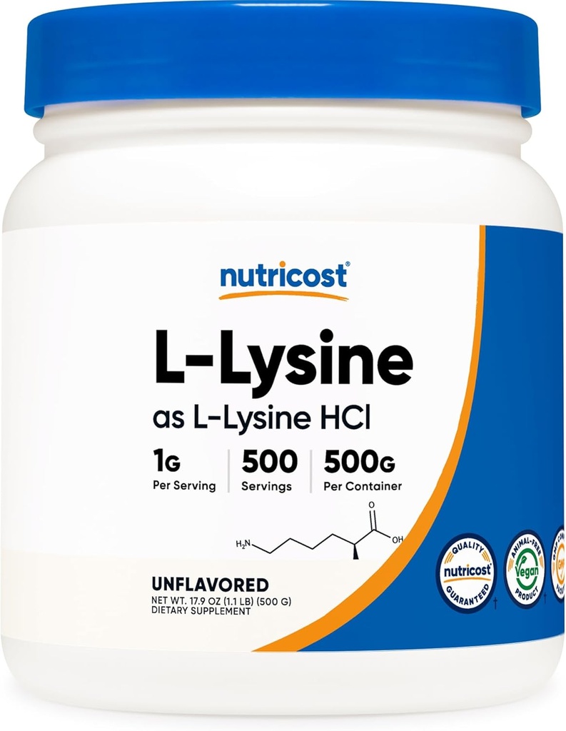Nutricost L-Lysine Powder 500 Grams - Pur L-Lysine, Non-GMO, Gluten Free