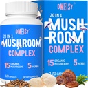 Mushroom Supplement 2600mg, 20-i-1 Mushroom Complex, med Lions Mane, Cordyceps, Reishi, Turkiet Tail, Chaga - Brain Supplements for Memory and Focus, Memory Supplements, Mood, Immunity, 120 Capsule