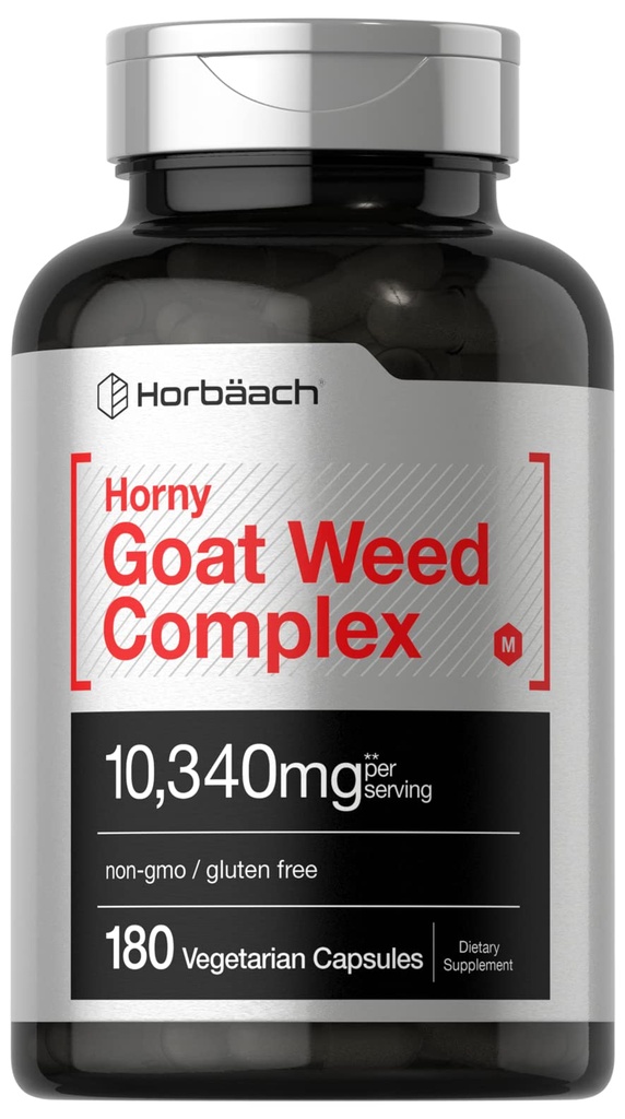 Horbäach Horny Goat Weed Complex | 180 Capsules | Vegetarian, Non-GMO, and Gluten Free Formula with Tribulus, Maca, Yohimbe, and L-Arginine