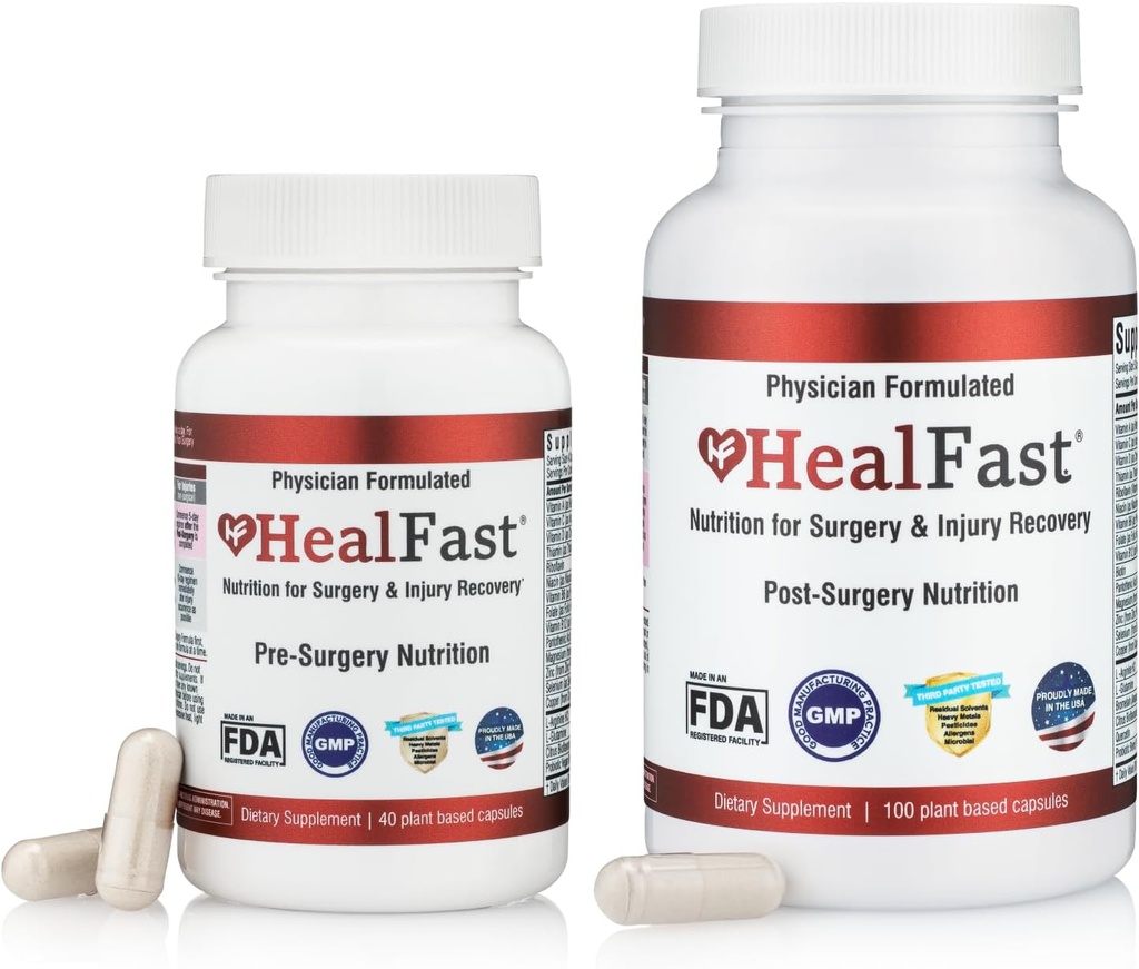 Operasi HealFast Complete Bedah & Injury Recovery Suplement: for Wound, Scar Treatment & Bruising w / Vitamin, Bromelain, Quercetin & Progories (Pre + Post Op)