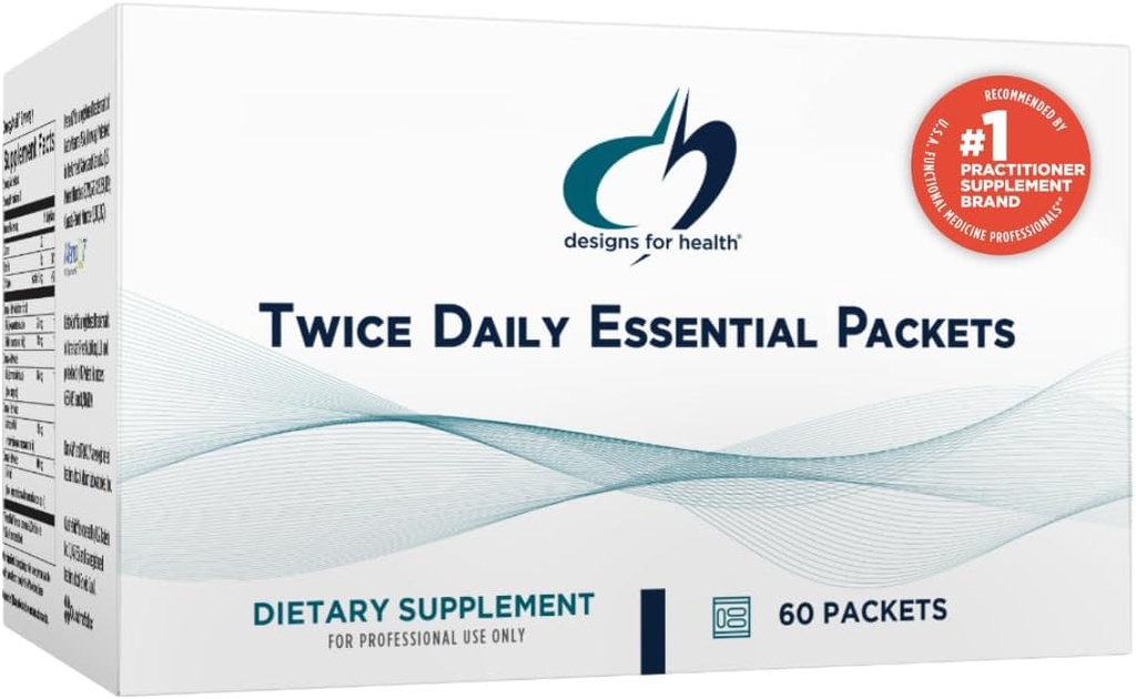 Designs for Health Twice Daily Essential Packets - Tägliche Multivitamin-Packs mit Immununterstützung Vitamine Vitamin D + Zink - Calcium + Magnesium Kapseln - OmegAvail Fish Oil (60 Einzelpackungen)