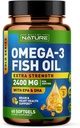 由自然Omega 3 鱼油软胶 - 2400 mg 鱼油 1440 mg Omega 3,864 mg EPA,576 mg DHA - 外强脑和心脏健康支持补充 - 60 Softgels