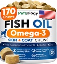 Omega 3 Fish Oil for Dogs - 170 Chews - Omega 3 for Dogs Itchy Skin & Allergy Relief - Skin & Coat Supplement - EPA & DHA Fatty Acids - Dog Anti Shedding & Hot Spot Treatment - Salmon Oil