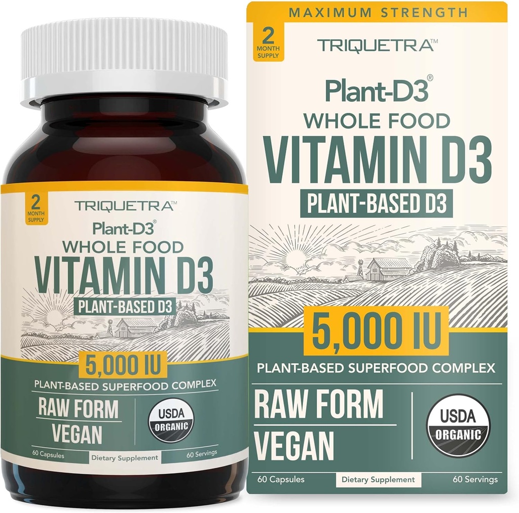 Bio-Vitamin D3 5.000 IU - 100% Vollnahrung & Pflanzenbasierte Cholecalciferol Form, 100% Vegan Vitamin D - Verbessert mit Prebiotic & Superfood Complex – Bio, Vegan, GMO & Glutenfrei (60 Kapseln)