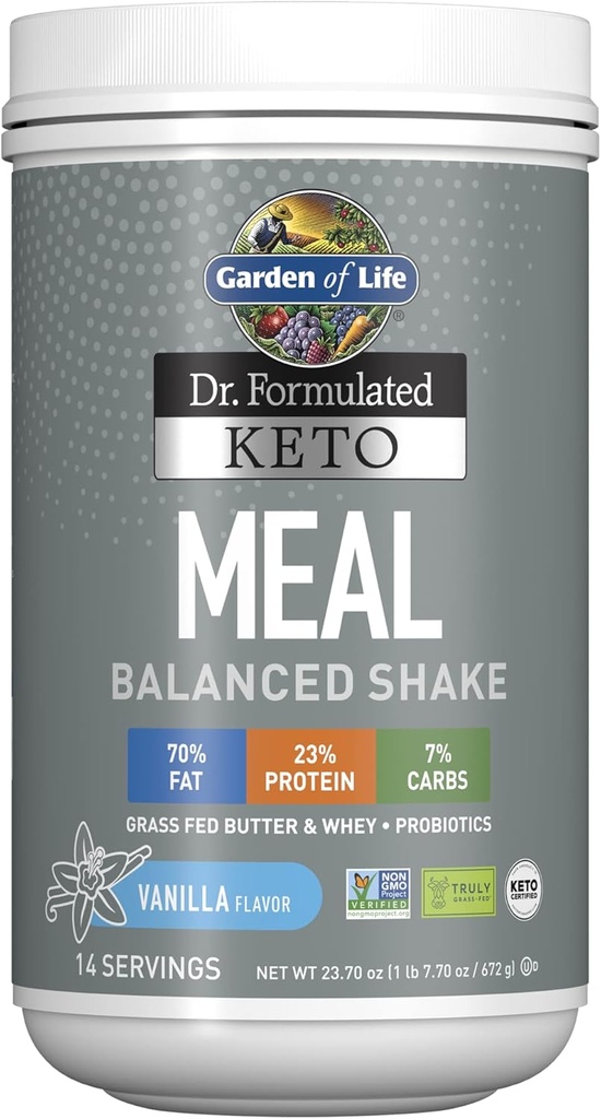 Garden of Life Dr. Formulated Keto Meal Balanced Shake - Vanillepoeder, 14 porties, Echt gras Fed Butter & Whey Proteïne plus Probiotica, Non-GMO, Glutenvrij, Ketogene, Paleo Meal Vervanging