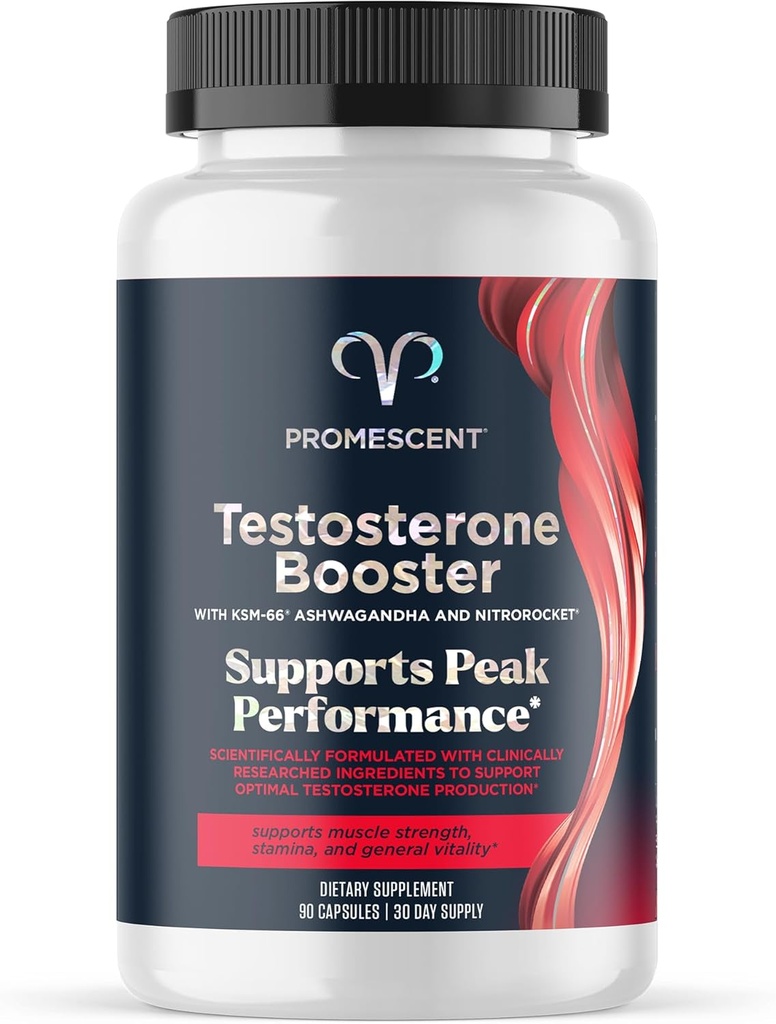 Promescent Testosterone Booster for Men Дополнение w/Tongkat Ali (LongJack), KSM-66 Ashwagandha, Goat Weed, Fenugreek & Tribulus Terrestris, Поддерживает Природную Энергию, Стамину и Силу, 90 капсул