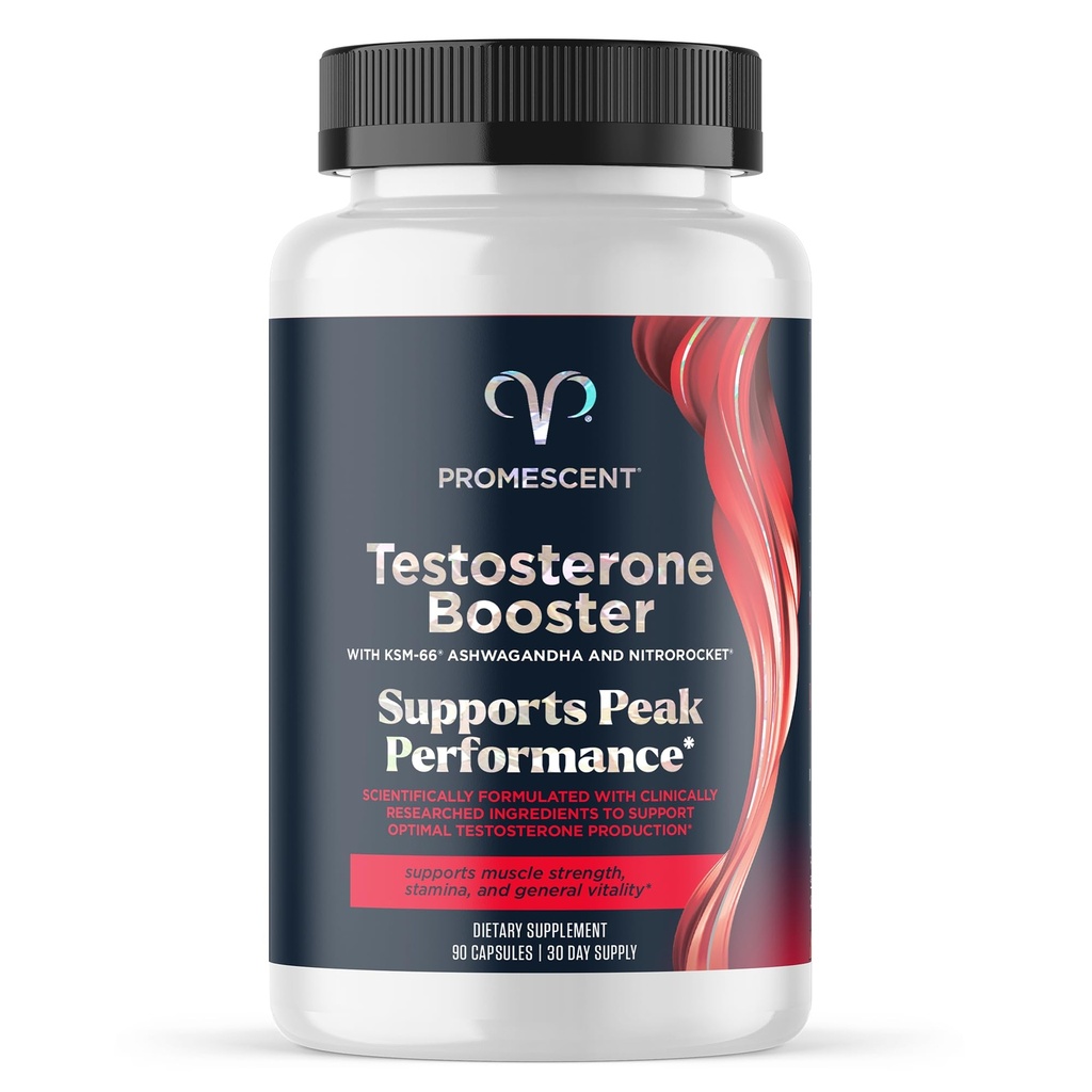 Promescent Testosterone Booster for Men Supplement w/Tongkat Ali (LongJack), KSM-66 Ashwagandha, Goat Weed, Fenugreek & Tribulus Terrestris, Supports Natural Energy, Stamina & Strength, 90 Capsules