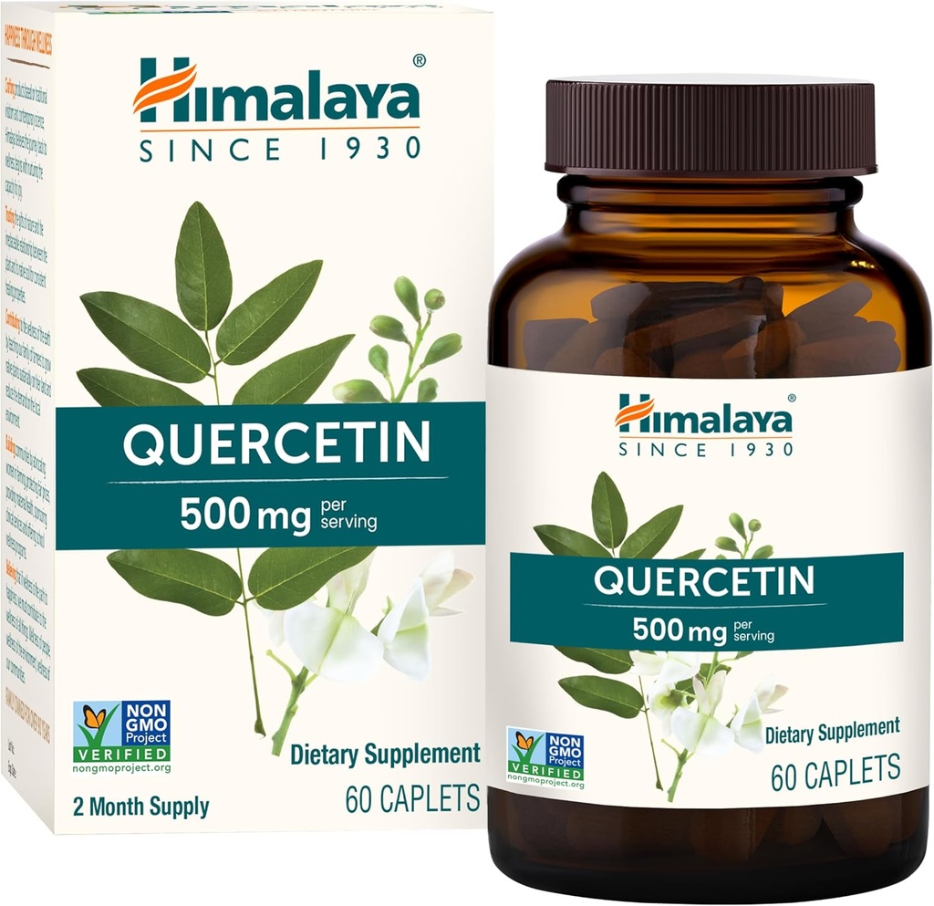 Himalaya Quercetin Supplement for Plant-Based Bioflavonoid Support and Daily Wellness, Антиоксидант і імунітет, 500 мг, Non-GMO, 60 Вегетаріанські каплети, 2 місяці постачання