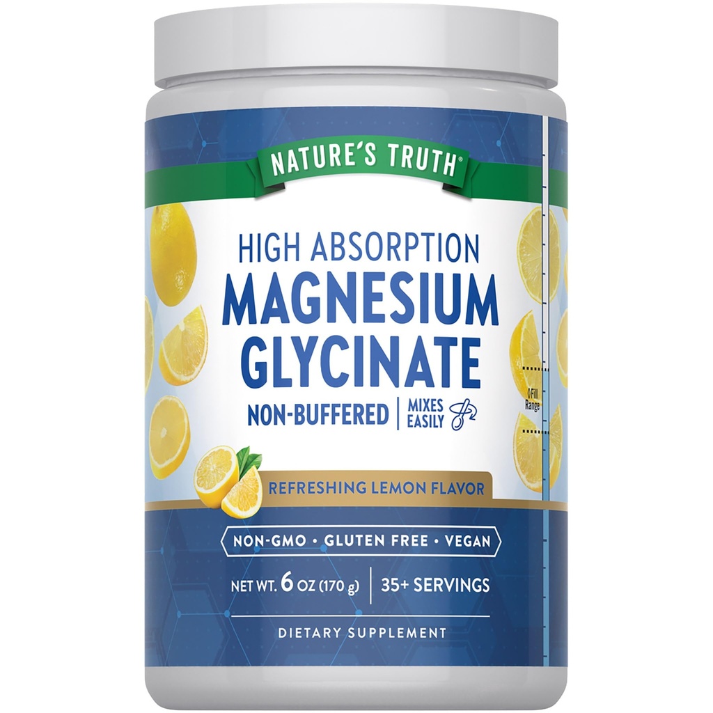 Nature's Truth Magnesium Glycinate Powder | 6 oz | Lemon Flavor | High Absorption | Vegan, Non-GMO, Gluten Free Supplement