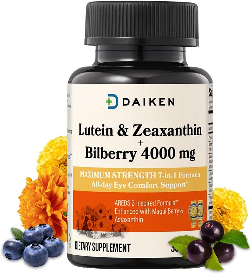 DAIKEN Lutein e Zeaxanthin Suplementos, AREDS 2 Inspirado Fórmula con Astaxanthin, Maqui Berry, Bilberry, Flaxseed Oil & Vitamin E, 30 Softgels