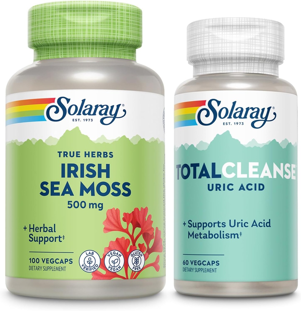 SOLARAY Irish Sea Moss and Total Cleanse Mouric Acid - Wellness and Joint Health Bundle w / naturalnie występujący witamin, minerałów, bakterii żywych, Plus tart Cherry, Turmeric i seed seed, 100 / 60ct