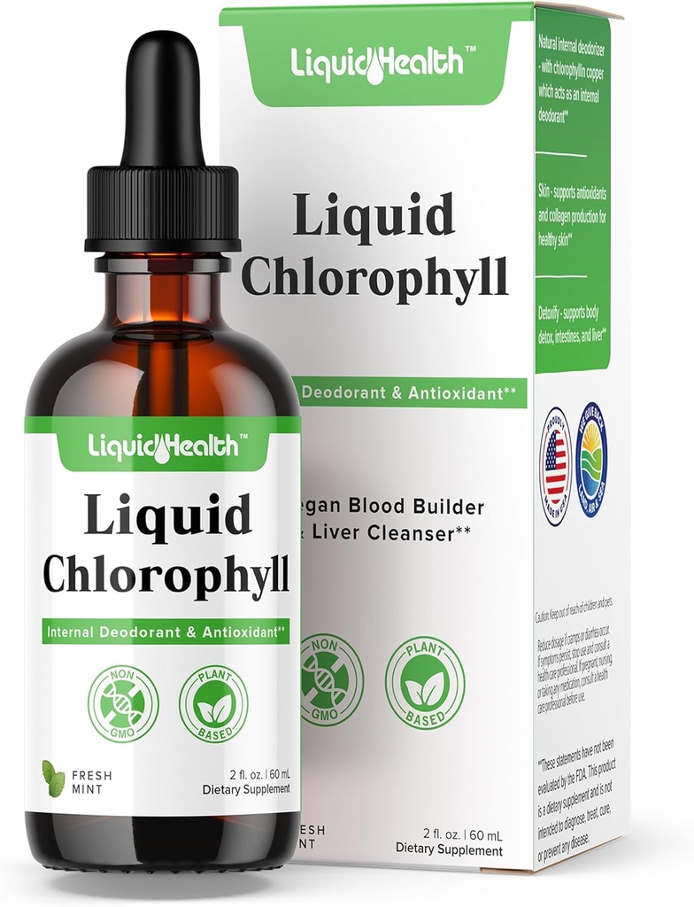 LIQUIDHEALTH Flüssige Chlorophyll Drops - Interne Deodorizer, Liver Detox, Immununterstützung, Förderung Collagen für Haar & Haut, Stopp Bad Breath, Reduce Appetite - Made in USA, Vegan, Non-GMO (2 oz)