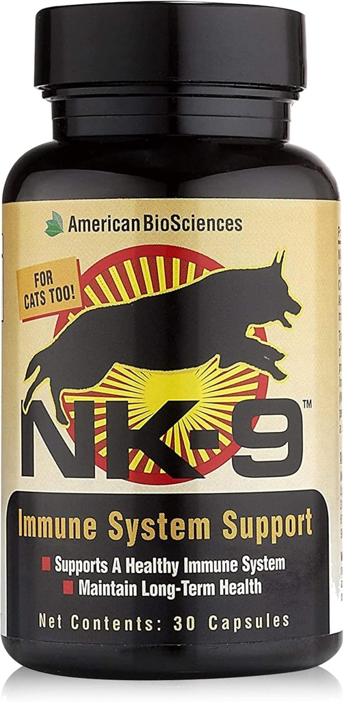 American BioSciences NK-9, AHCC Dodatok pre psy a mačky - Dietary Supplement to Support Immune System - Made for Pet's Immune Defense - 30 Kapsule, 250 mg/kapsule