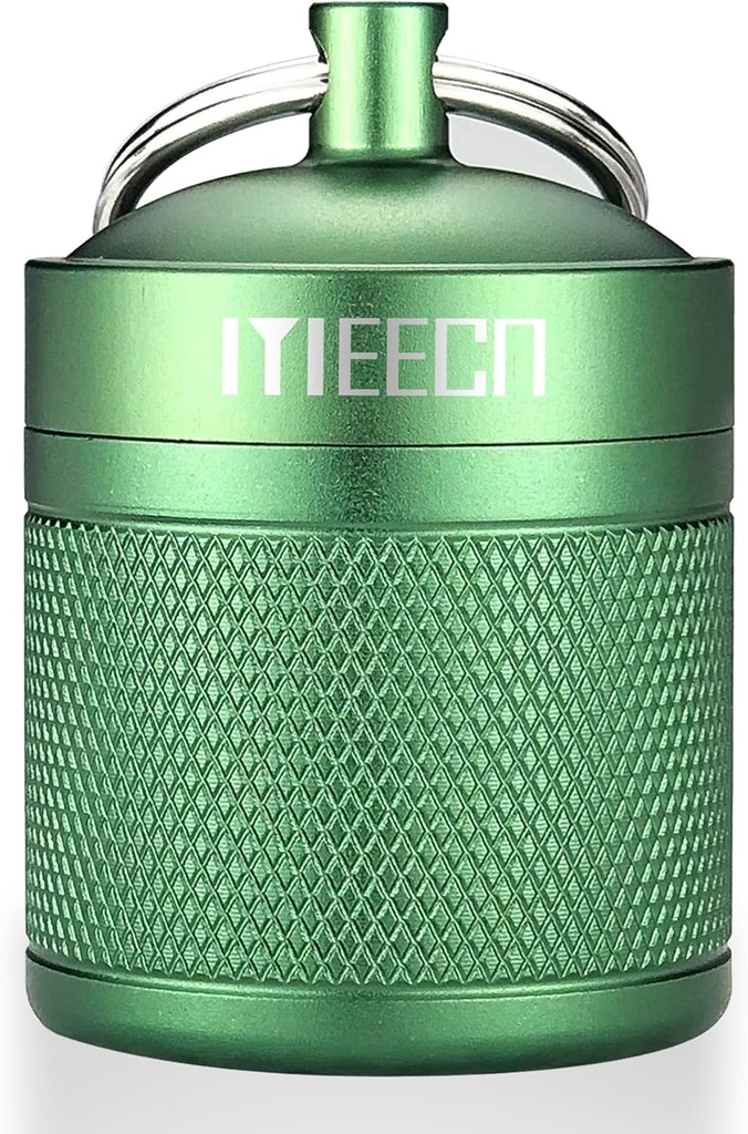 Keychain Pill Holder, Caixa, Alumínio, Container impermeável, Organizador de comprimidos para camping de viagem ao ar livre,Tamanho: 1,6 x 1,6 x 2 em (Green)