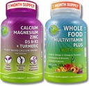 Vegan whole Food Multivitamin with Iron + Plant-Based Calcium, Magnesium, Zinc, D3, K2 & Turmeric – Vegan Daily Support for Energy, Bone Health, Immunity " Overall Wellness Trio
