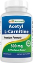 Best Naturals Acetyl L-karnitin (ALCAR) 500mg, 120 kapsler, 120 serveringer - Ikke-GMO og glutenfri, 1 kapsel per servering