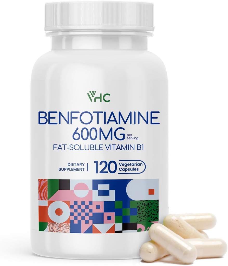 ויטמין VHC B1 Benfotiamine 600mg- 5X Time Fat-Soluble Thiamine B1- Max Boost Bioavailable Thiamine B1 רמות-120 Veggie כמוסות, non-GMO, Soy Free- Made בארה"ב