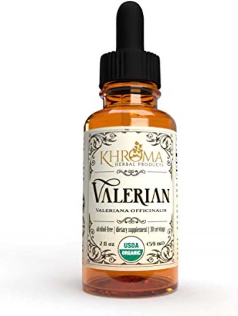 Khroma Herbal Products Organic Valerian Root - 2 oz Liquid i en glasflaska - 30 Maximal Styrka