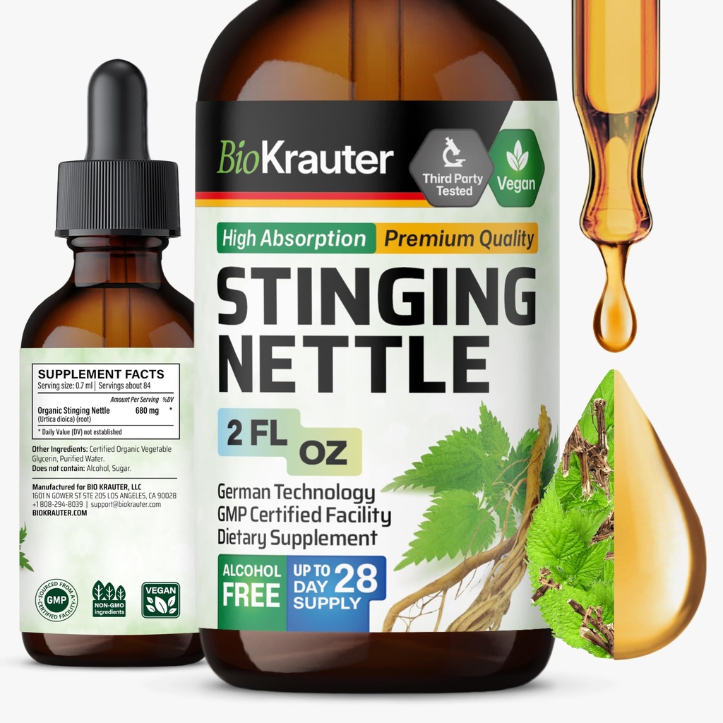 BIO KRAUTER® Stinging Nettle for Seasonal Support - Stinging Nettle Root Tincture (Urtica Dioica) 680 mg for Urinary Tract & Immune Support - 2 Fl.Oz., 28 Days of Supply, Sugar & Alcohol Free