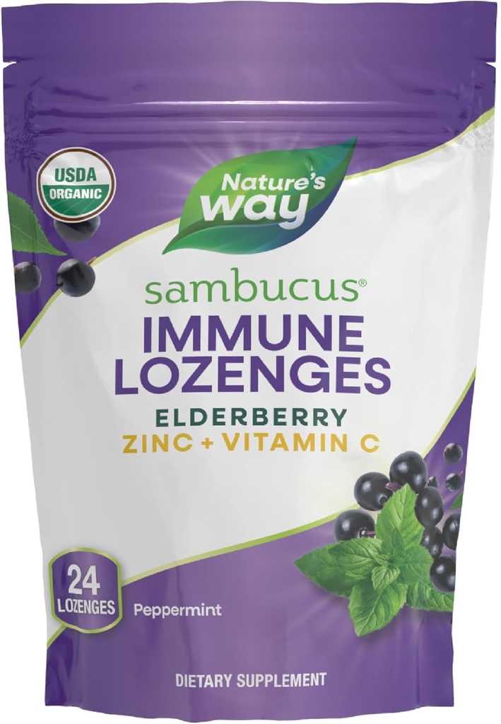 Naturweg Sambucus Zinc Lozenges mit Elderberry und Vitamin C, Pfefferminz Flavored, 24 Lozenges