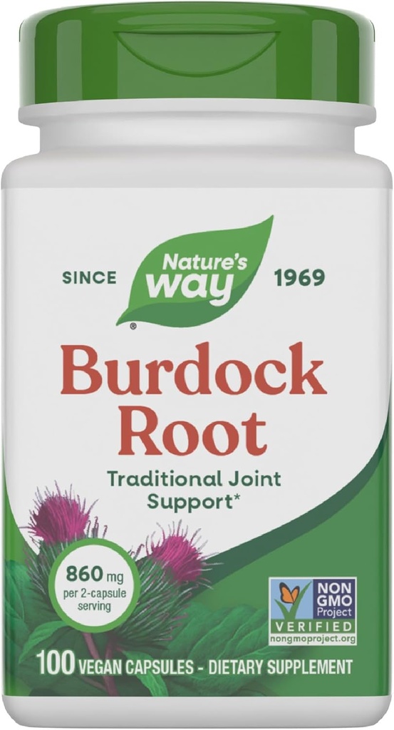 Nature's Way Root Burdock, soutien articulaire traditionnel*, 100 capsules véganes (paquetage May Vary)