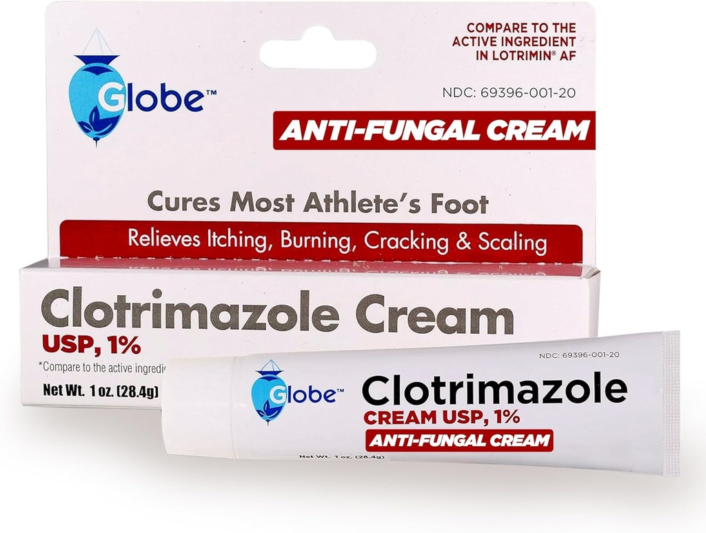 Globe Clotrimazole 抗菌药凝胶 1% USP(1 oz), 抗真菌治疗, 解脱痒、烧伤、裂缝和缩放 相关运动员脚、 Jock 痒、环虫和更多