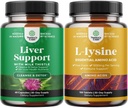 Bundle of Milk Thistle Liver Support Supplement and L Lysine 1000mg Nutritional Supplements - Herbal Liver Supplement with Silymarin Milk Thistle - L-лизин Essential Amino Acids Supplement