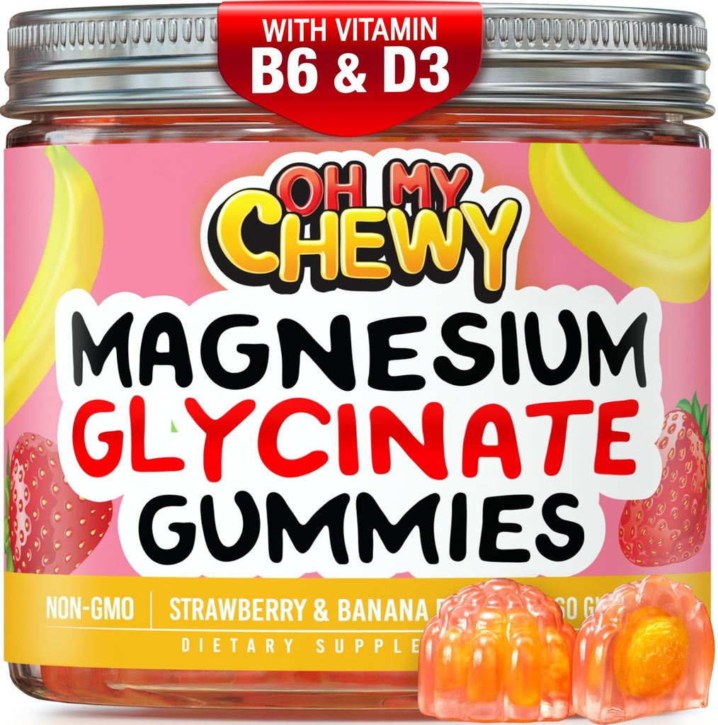 Center-Filled Magnesium Glycinate Gummies 400MG - High Absorption for Kids, Teens & Adults - Supplement for Sleep, Calm & Muscle Relaxation with B6 & D3 - Gluten Free & Vegan Friendly - 60 Count