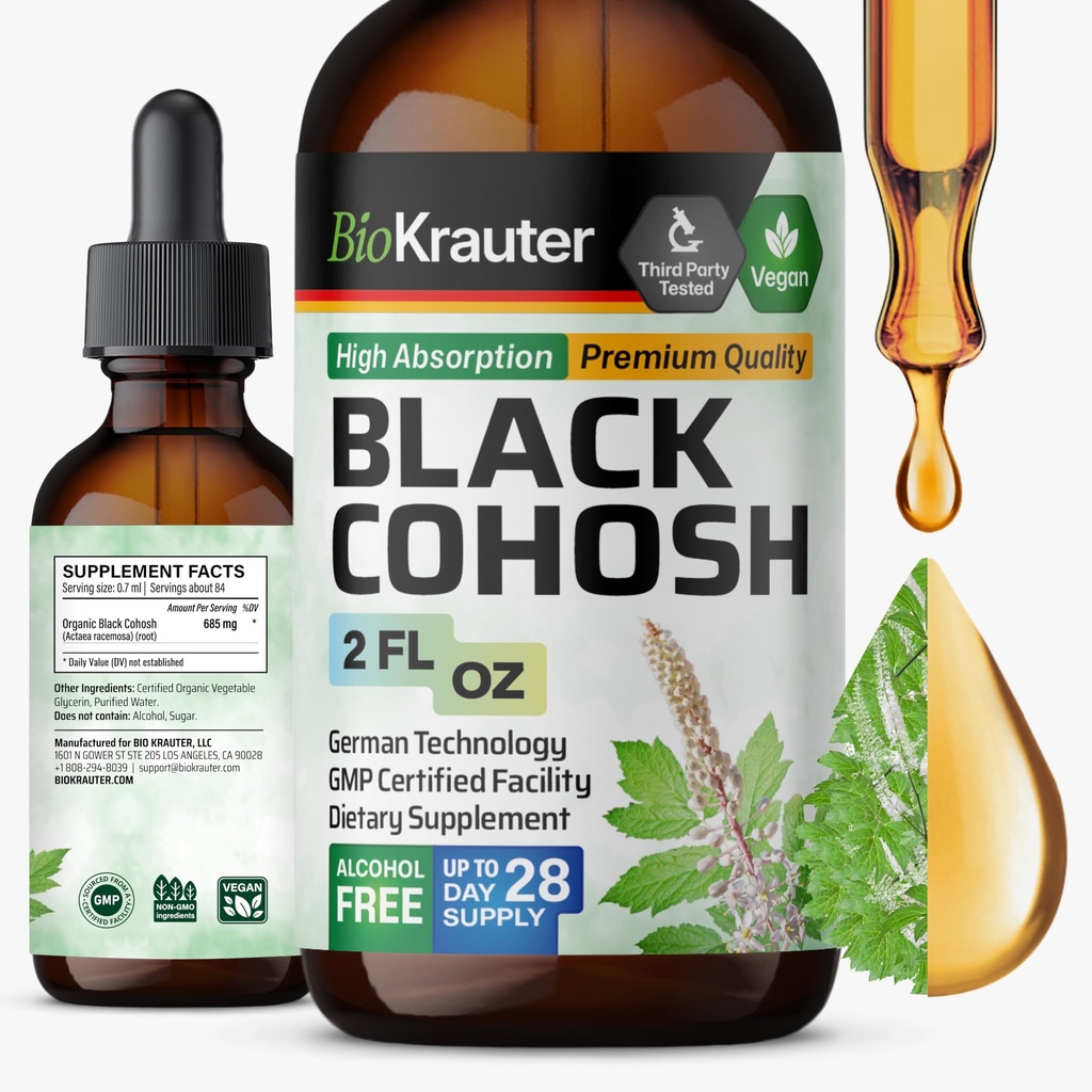 Perimenopause & Menopause Supplements for Women*, 2 Fl.Oz | Vegan Black Cohosh Tincture for Mood Support & Women's Wellness, Black Cohosh Supplement, 28-Day Supply, Alcohol & Sugar Free