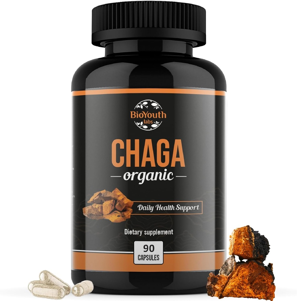 Chaga Kapseln Bio-Ergänzung | Unterstützt Immun-Gesundheit & Vitalität | Tägliche Immununterstützung | Organic Chaga Pilzextrakt | 90 Kapseln (1 Monat Versorgung)