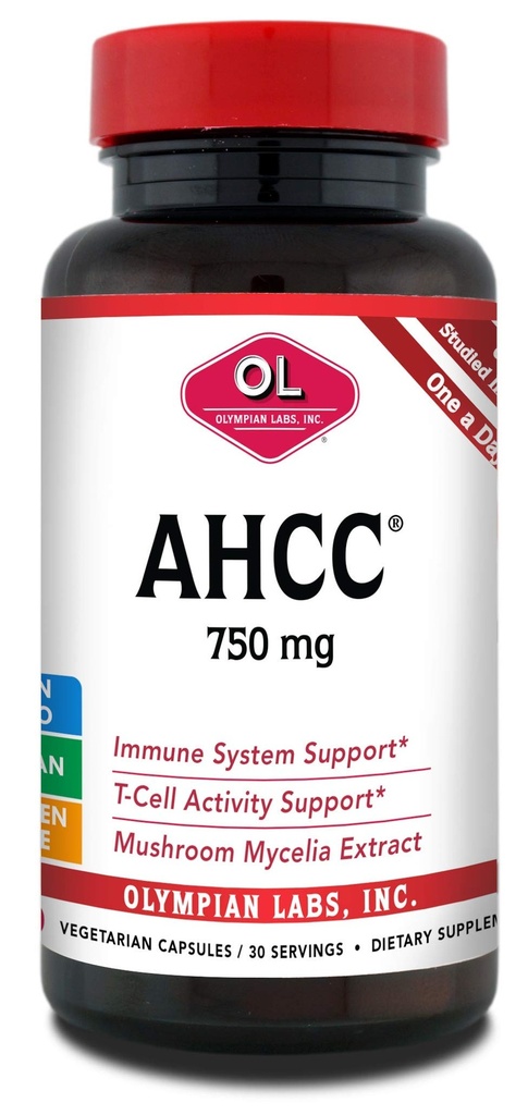 Olympian Labs Premium AHCC Supplement 750mg of AHCC per Capsule – Supports Immune Health, Liver Function, and Natural Killer Cell Activity- 30 Capsules
